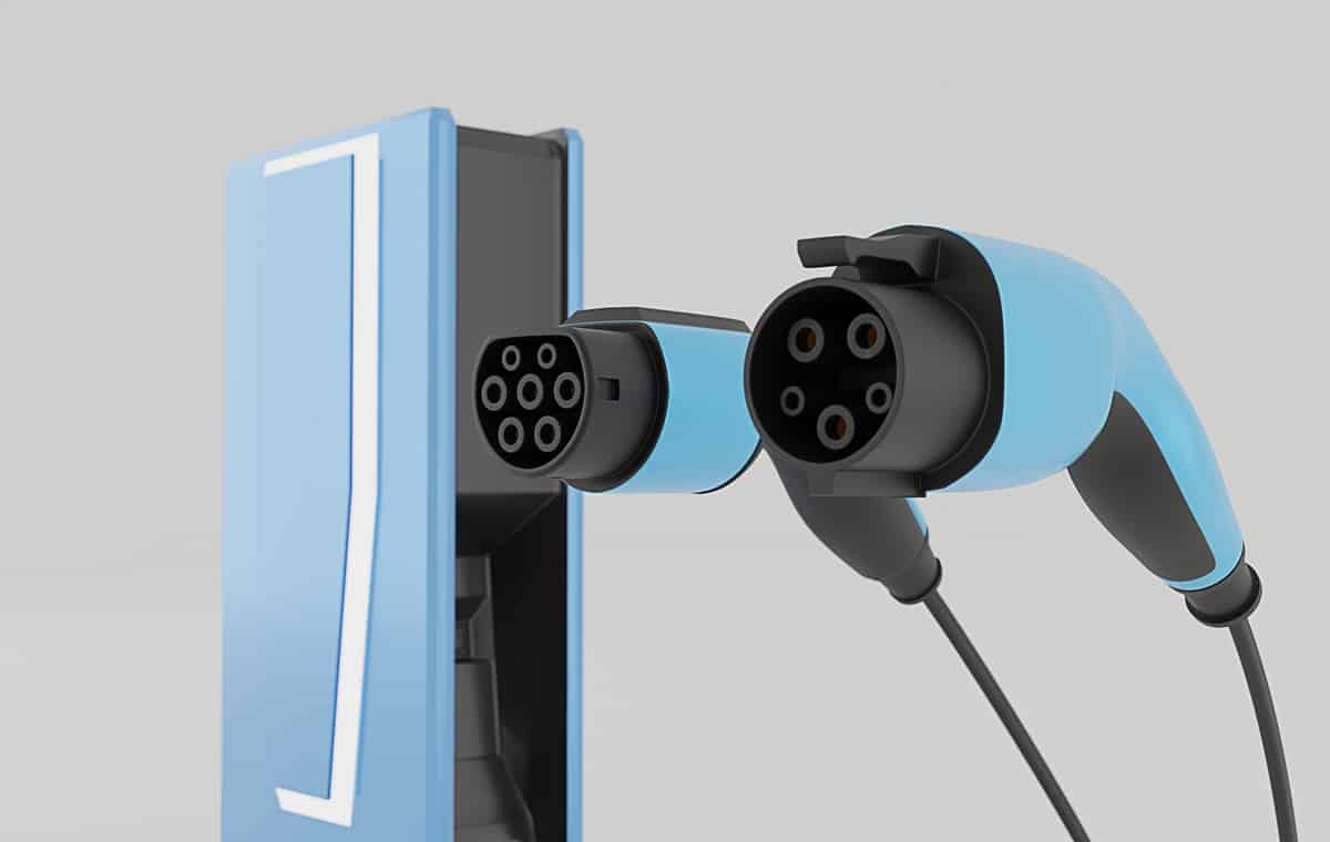 3D rendering Type 1 or Type 2 EV Charger for Car Charging Station