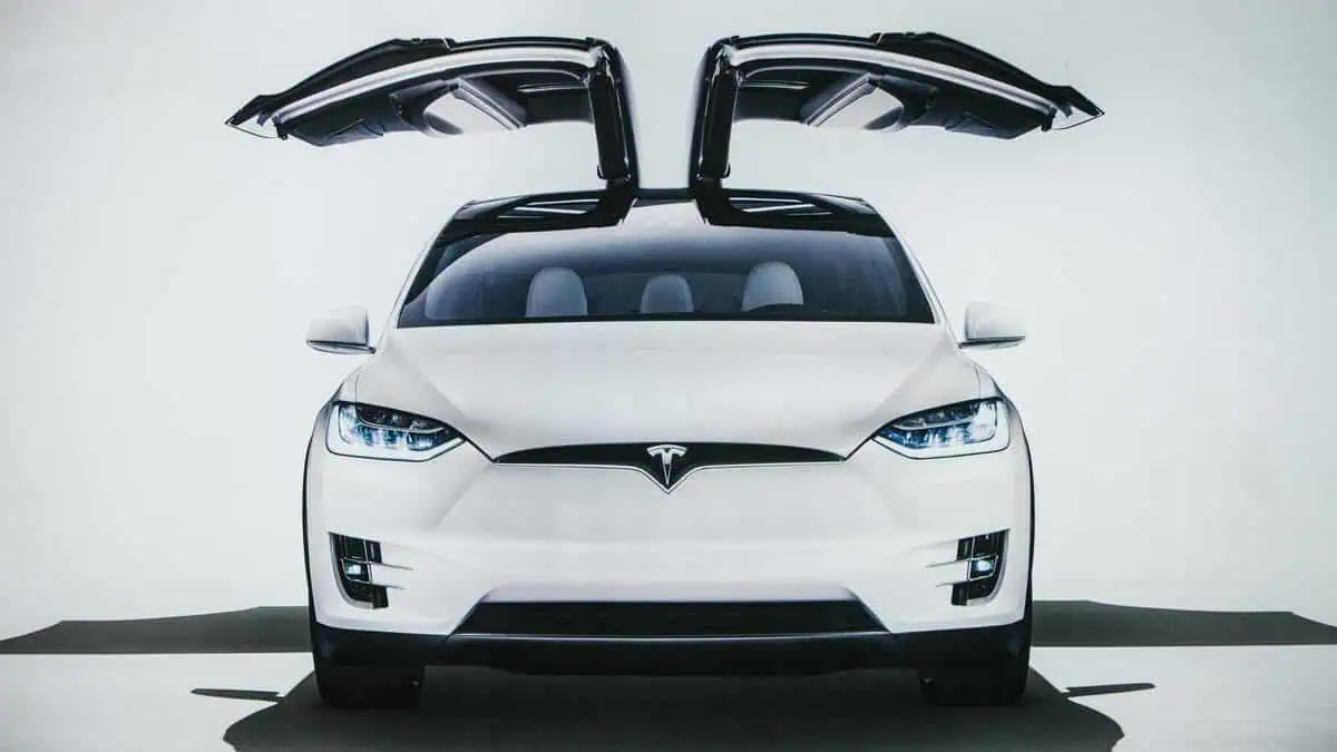 Image of an electric vehicle Tesla model X at the Tesla motor show in Berlin. A modern electric car.
