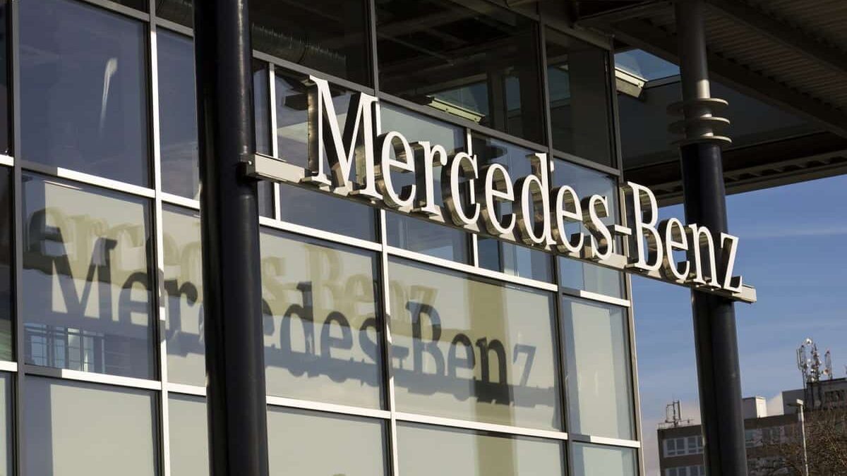 Mercedes-Benz car logo on dealership building on February 25, 2017 in Prague, Czech republic. Daimler does deal with Uber on autonomous vehicles fleet