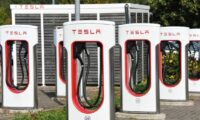 Tesla Supercharger Station near Bispingen, Germany - Tesla is an American electic vehicle and clean energy company