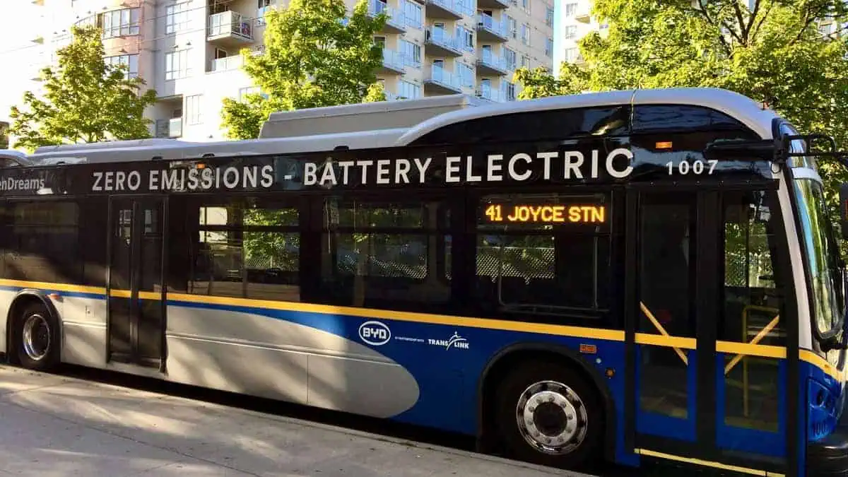 Translink using BYD Battery Electric bus in a 3 month trial. Bus is on the 41 Joyce station route. Vancouver, BC_Canada
