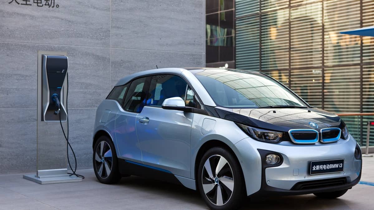 BMW i3 electric vehicle model is on display