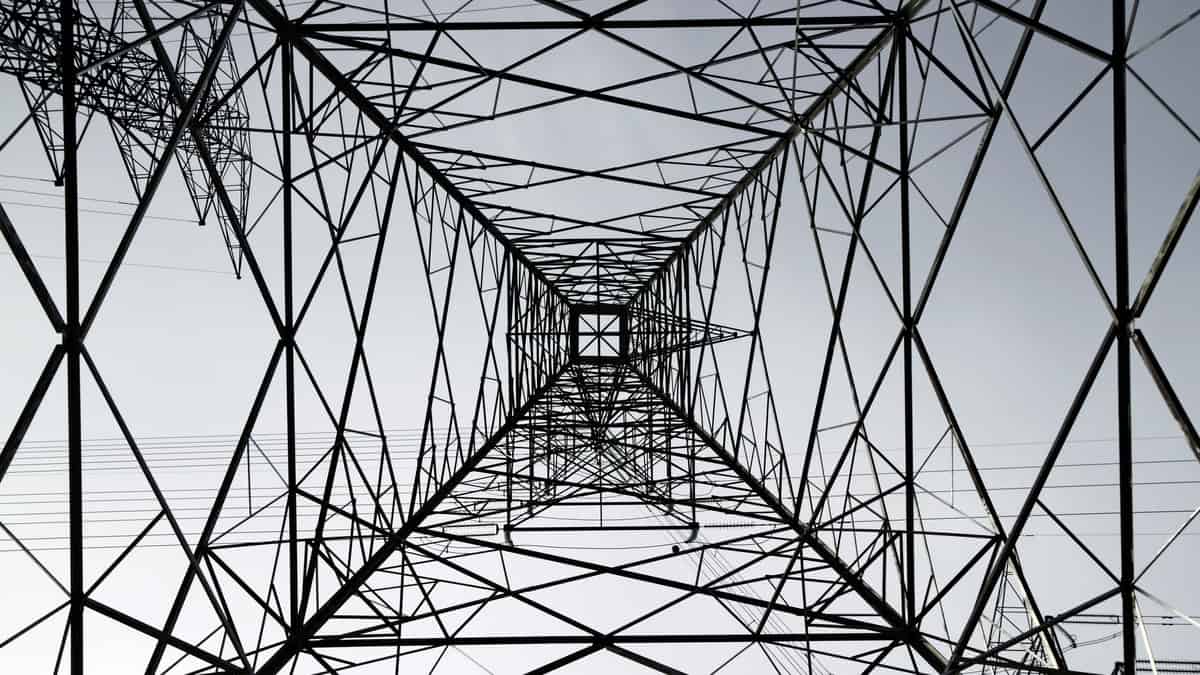 Complicated structural pattern of a power grid pylon tower