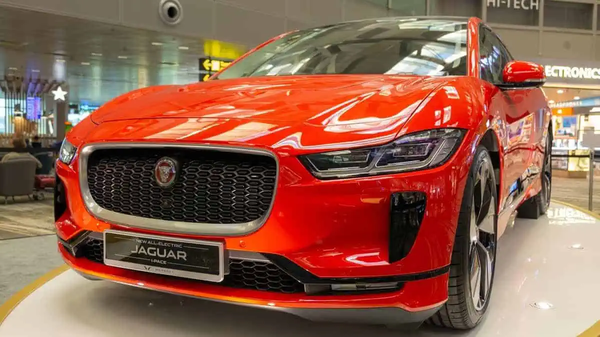 Orange Jaguar I-Pace all electric SUV