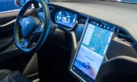 The dashboard of a full-sized, all-electric, luxury, crossover SUV Tesla Model X