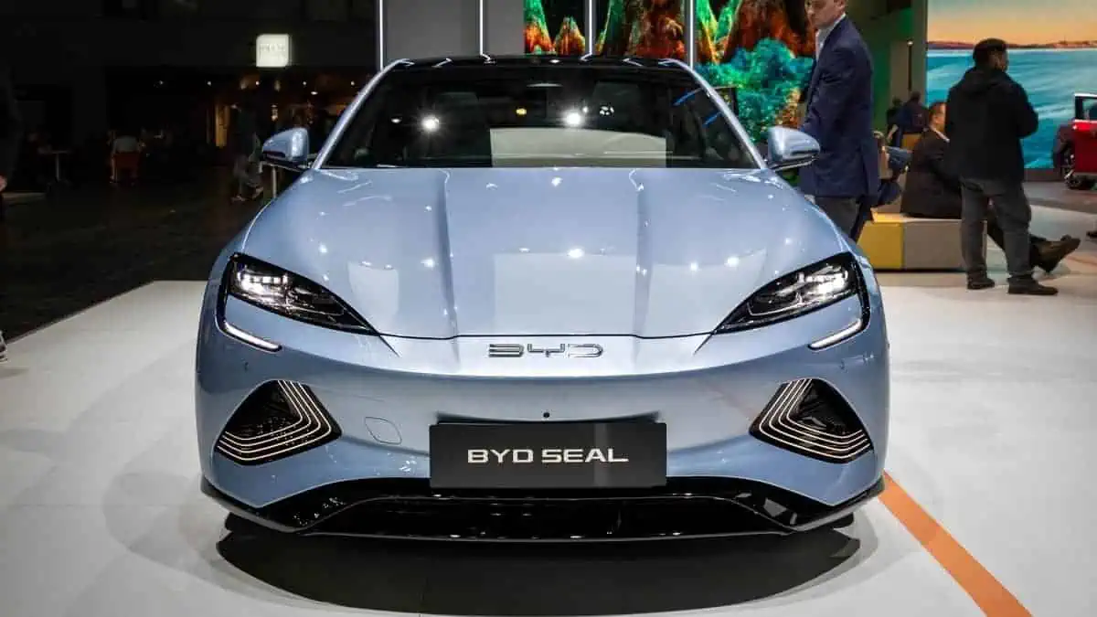 BYD Seal all-electric car showcased at the Paris Motor Show, France