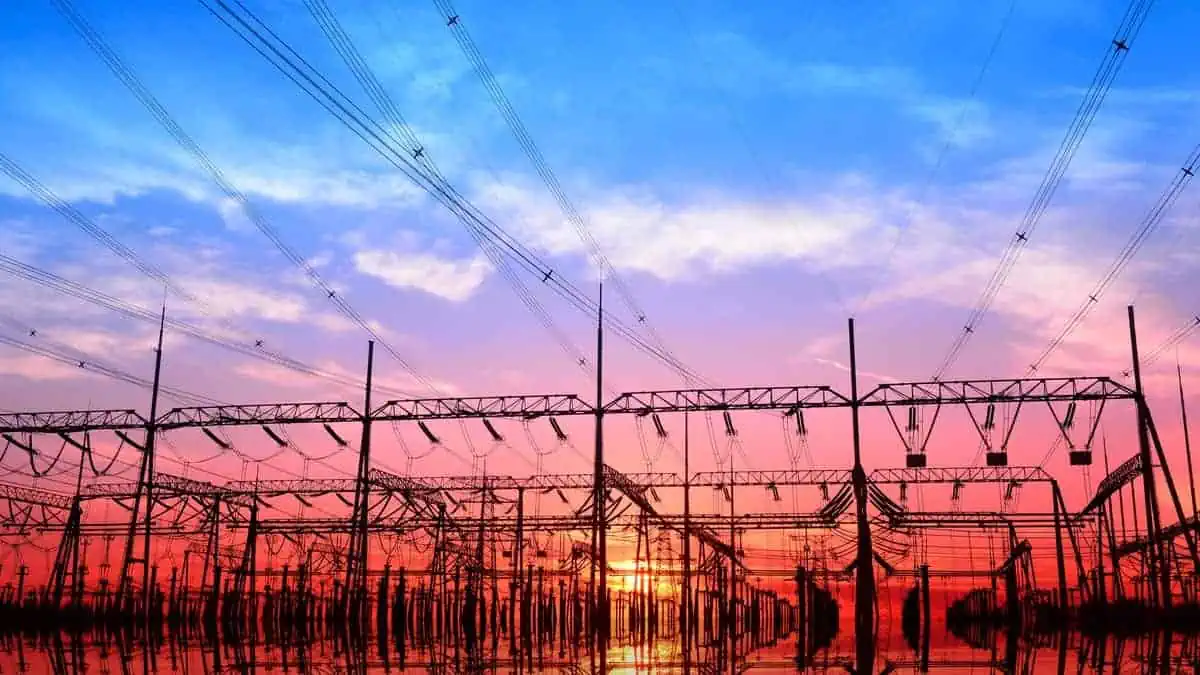 High voltage power grid, in the sunset