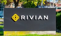Rivian sign logo at headquarters in Silicon Valley