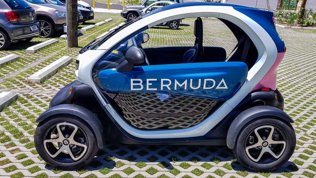 Small electric car Renault Twizy parked in a parking lot