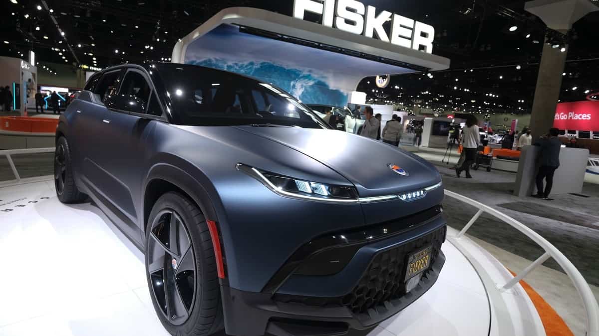 A Fisker_s new Ocean electric vehicle is displayed at the 2021 LA Auto Show media day in Los Angeles, November, 18, 2021.