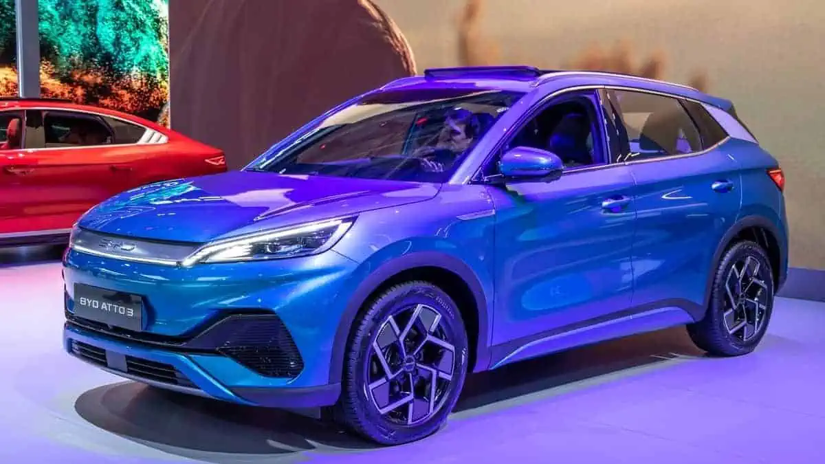 BYD Atto 3 full-electric car showcased at the Paris Motor Show, France - October 17, 2022.