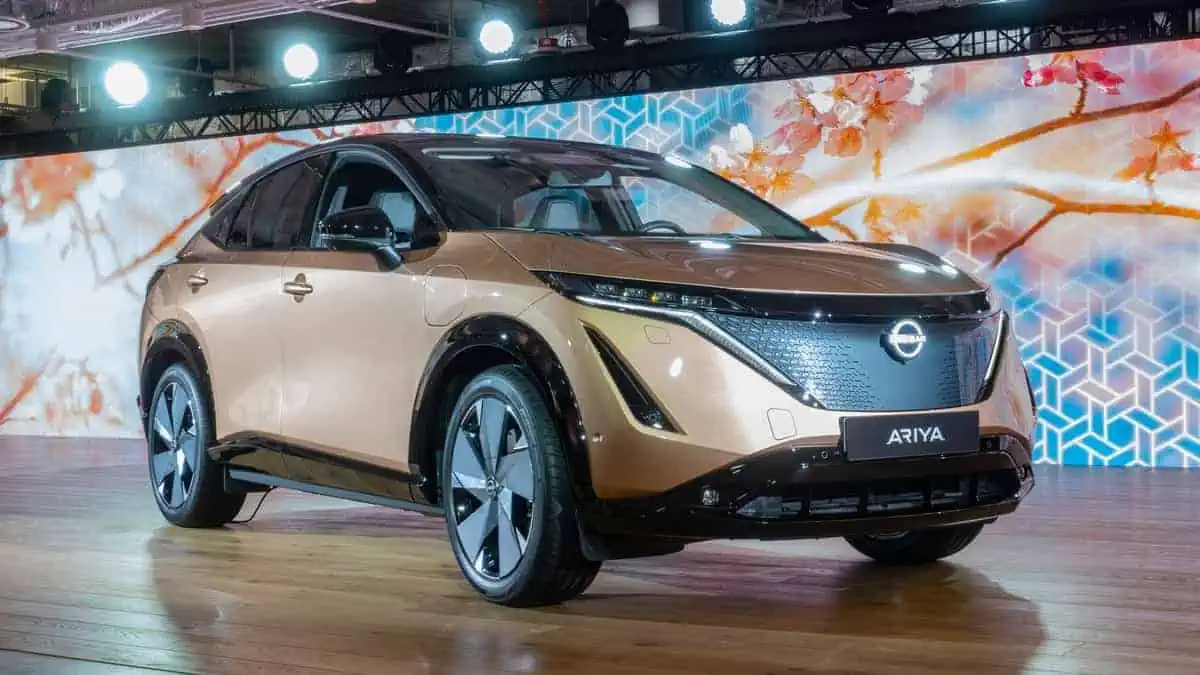 Berlin, Germany - 6th April, 2021 Electric vehicle Nissan Ariya on exposition point.