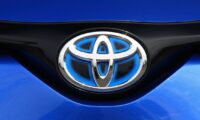 ISTANBUL - MAY Special brand logo with blue background used by Toyota in Hybrid models. May, 2017 Istanbul. Japan-based Japanese car brand