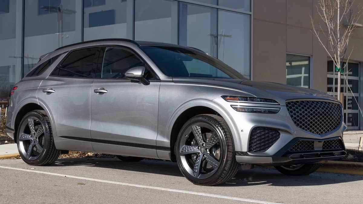 Indianapolis - Circa December 2022 Genesis Hyundai GV70 Luxury SUV display. Genesis offers the GV70 in 2.5T and 3.5T Sport models.