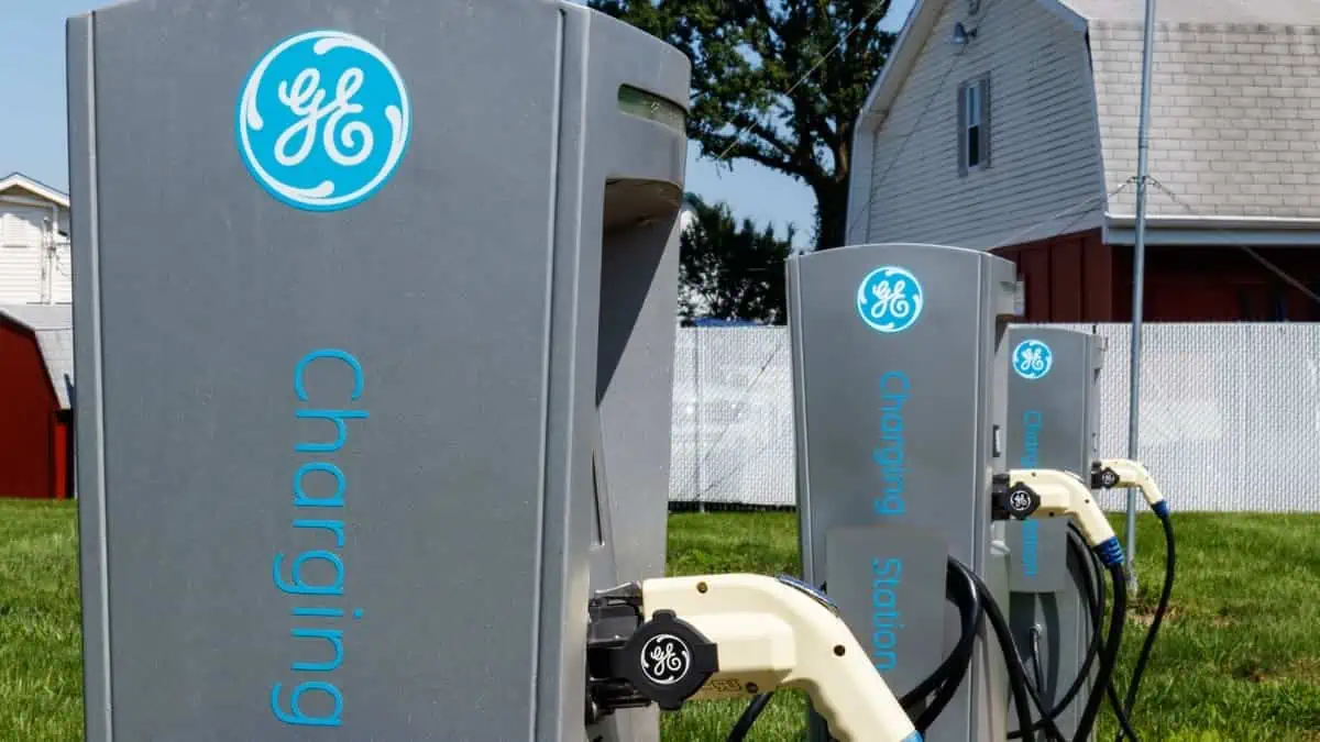 Lafayette - Circa July 2018 GE Electric Vehicle Charging Station. The General Electric charging station offers recharging of electric vehicles V