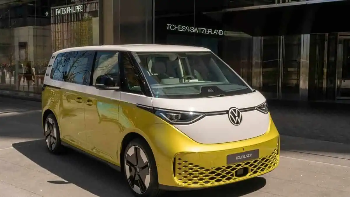 New York NY USA-April 22, 2022 Brand activation for the 2024 Volkswagen ID.Buzz microbus electric vehicle, at Hudson Yards in New York