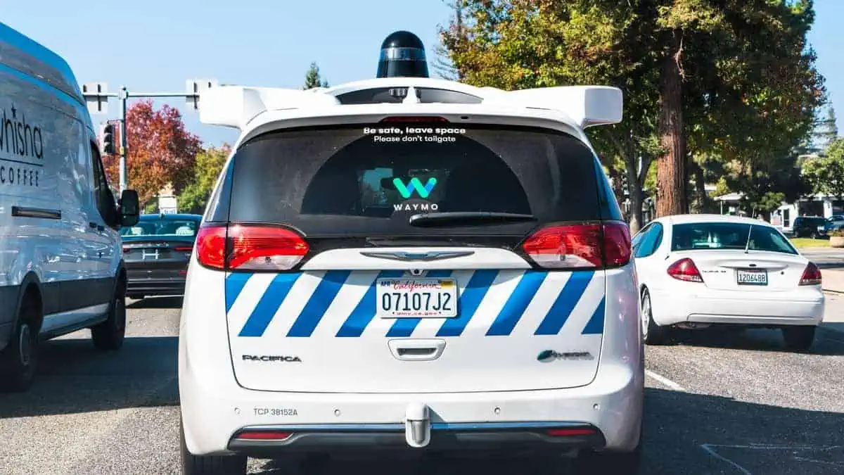 Nov 8, 2019 Mountain View CA USA - Waymo self driving car performing tests on a street near Google_s offices, Silicon Valley_ Waymo, a subsidiary of Alphabet, is developing an autonomous car