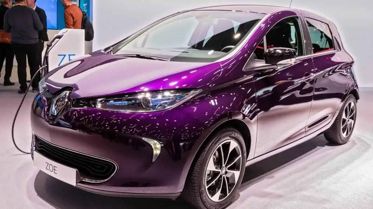 Renault Zoe electric car model showcased at the Paris Motor Show. Paris, France - October 2, 2018.