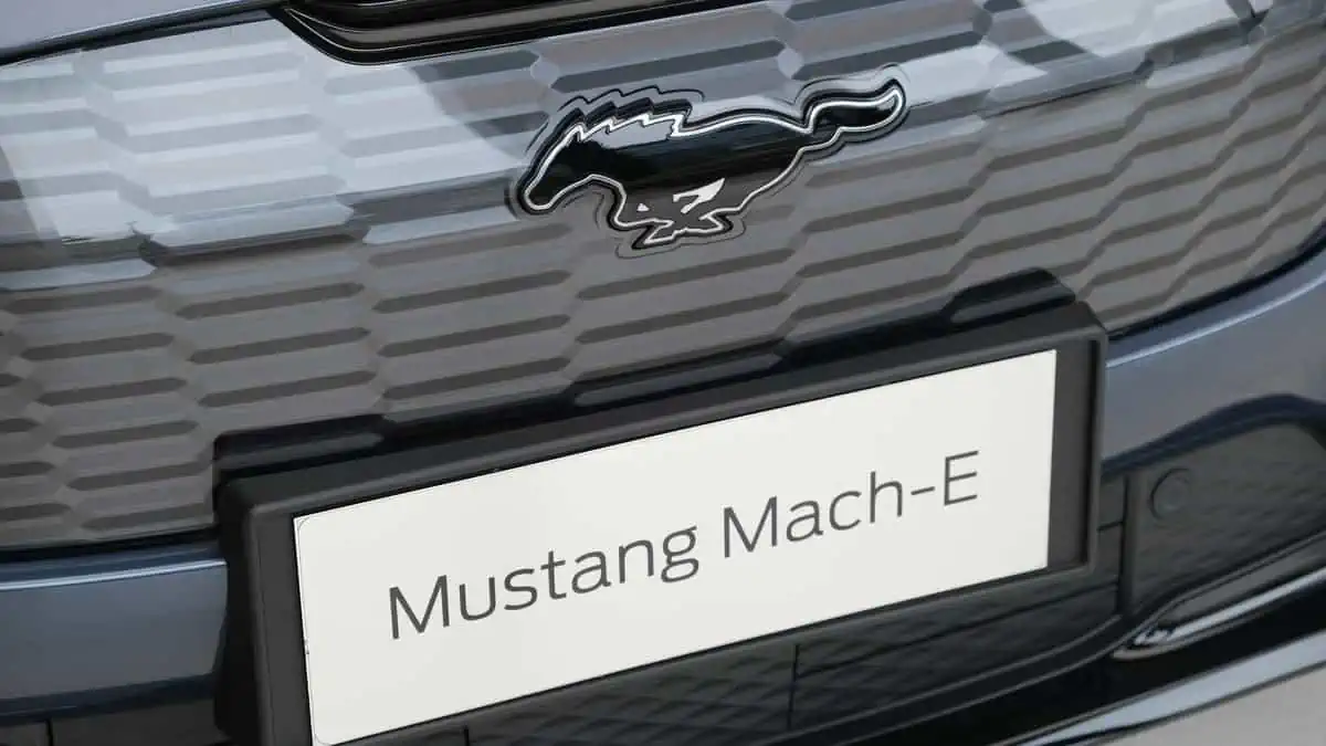 Shanghai,China-June 4th 2022 close up Ford Mustang Mach-E car logo and name. A electric SUV car by Ford
