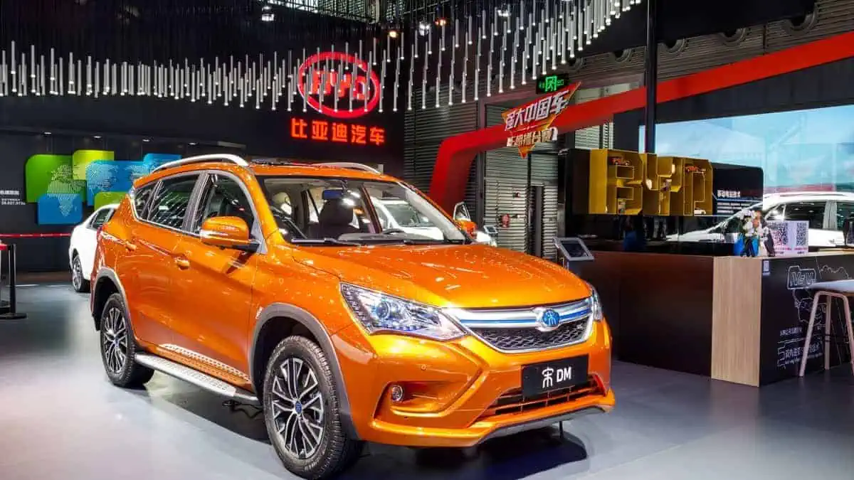 Shenzhen, China – June 6, 2017 The hybrid plug-in of BYD Song SUV on display during the 2017 Shenzhen-HongKong-Macao International Auto Show in Shenzhen, China.
