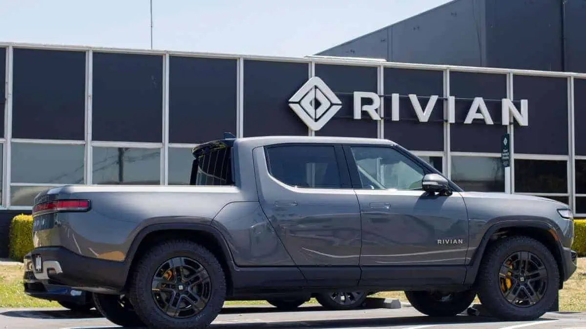 South San Francisco, CA, USA - May 1, 2022 A new Rivian R1T truck is seen at a Rivian service center in South San Francisco, California. Rivian Automotive, Inc. is an electric vehicle automaker.