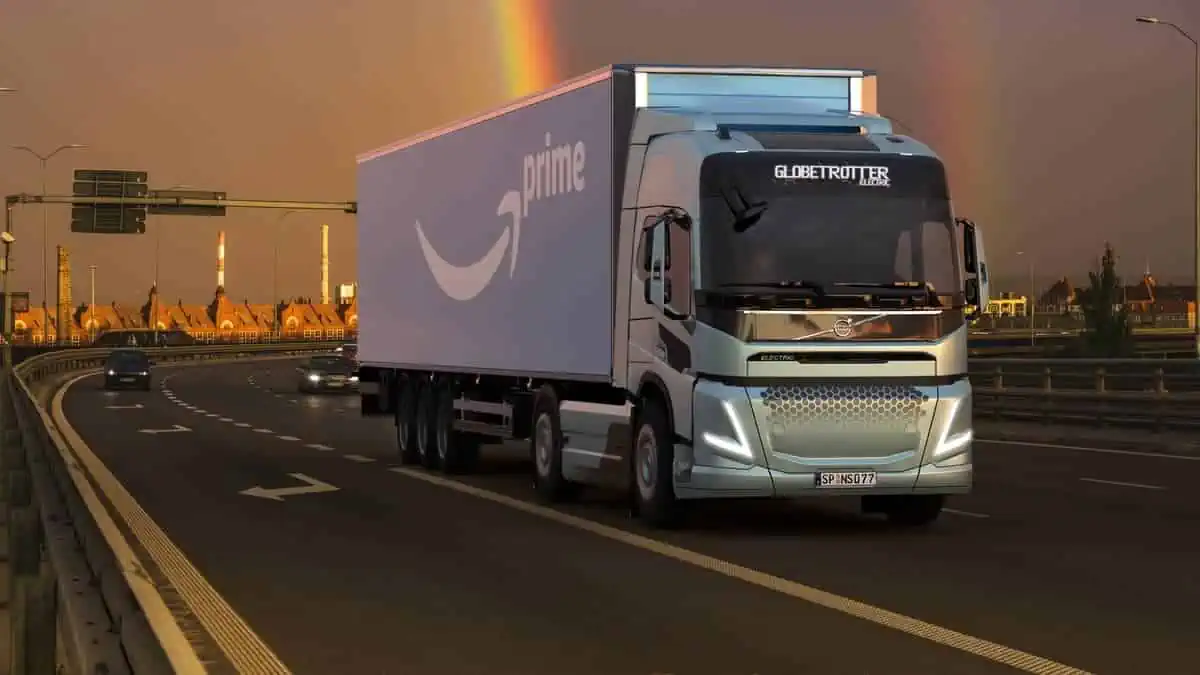 Szczecin,Poland-September 2020Volvo electric truck with a trailer bearing the Amazon Prime logo