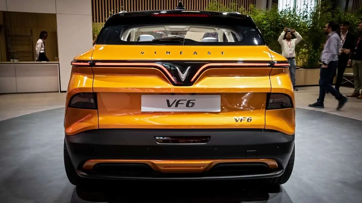Vinfast VF6 electric subcompact crossover SUV car showcased at the Paris Motor Show, France - October 17, 2022.